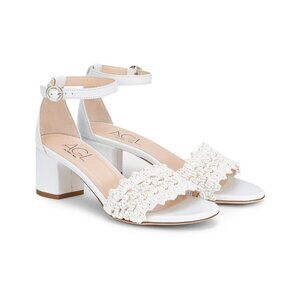 AGL Crochet White Leather Sandal Ankle Strap Block Heel SZ 37.5 NEW $398 SH03